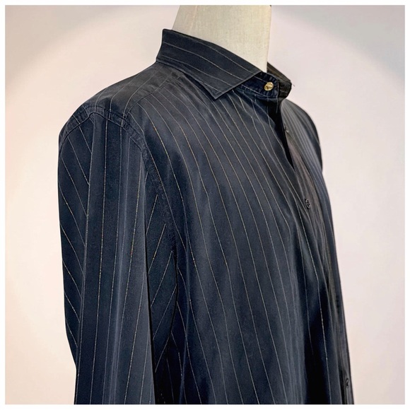 Versace Men’s Black Gold Pinstripe Dress Shirt | Medusa Buttons | Luxury | XL - Picture 6 of 14
